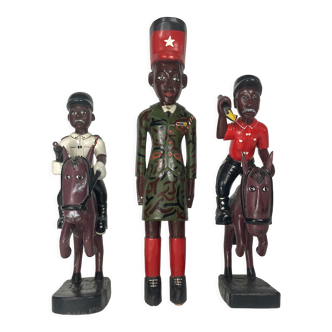 Set of 3 large African Baule figurines, Ivory Coast 1970s