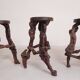Set of 3 vintage wooden vine bar stools, 1960s
