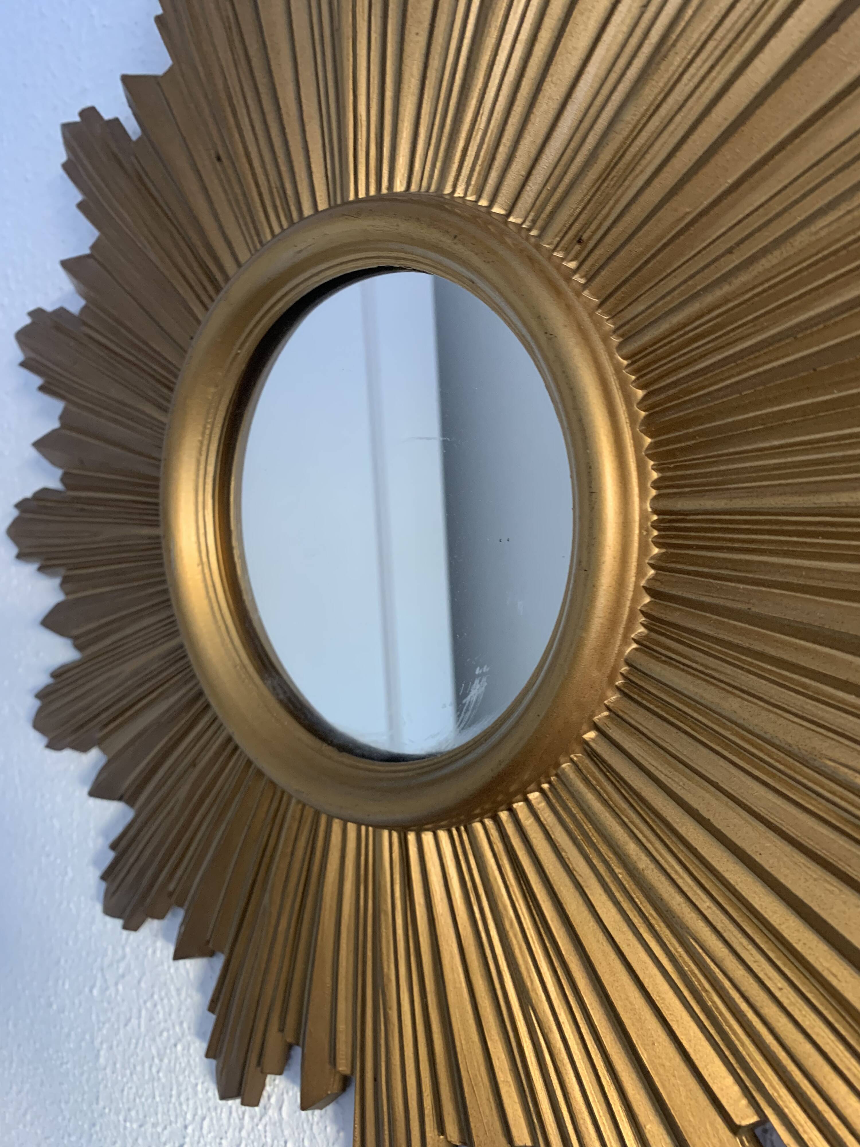 Vintage 1970s gold plastic sun mirror - 44 cm