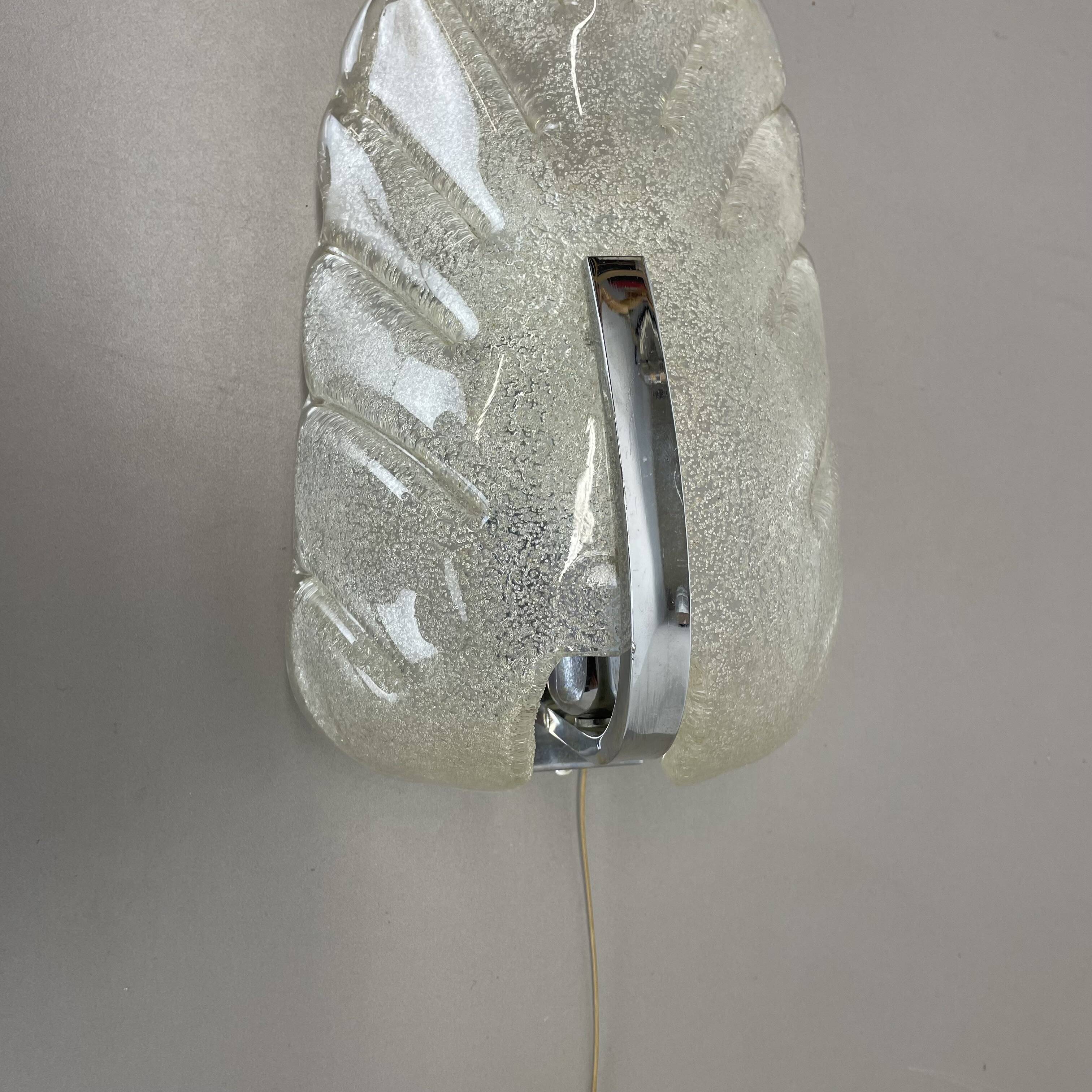 Large Wall Light from Murano Ice Glass, 29cm, Sölken Leuchten Germany, 1970