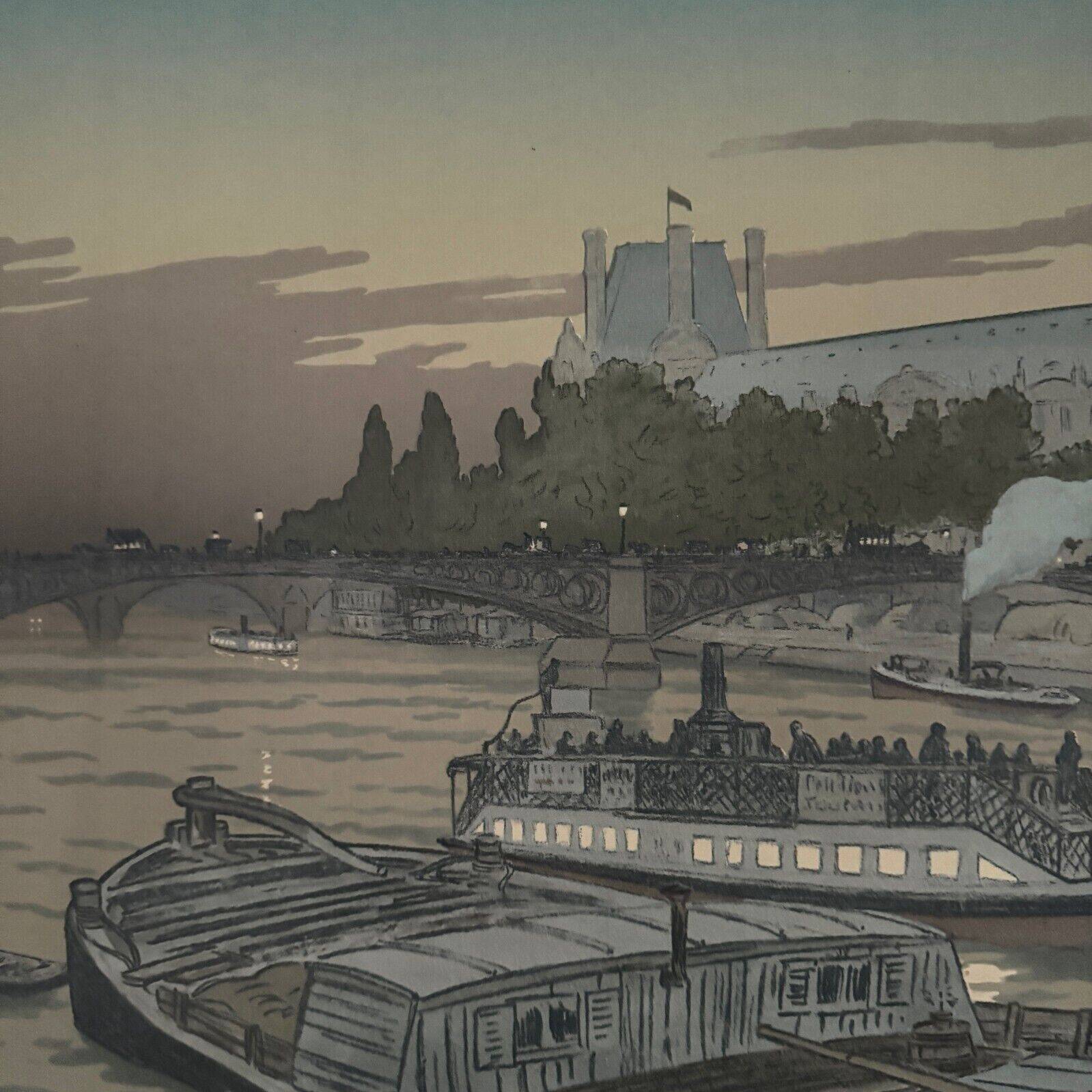 Lithograph by Henri Rivière The Pont des Saints-Pères and the Louvre