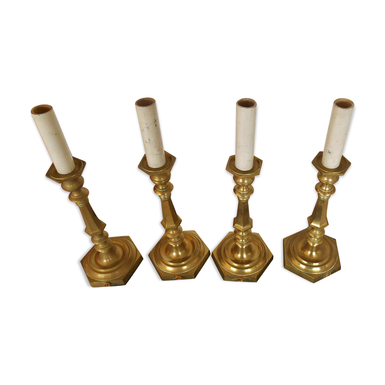 Set of four old electrified brass chandelier