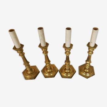 Set of four old electrified brass chandelier