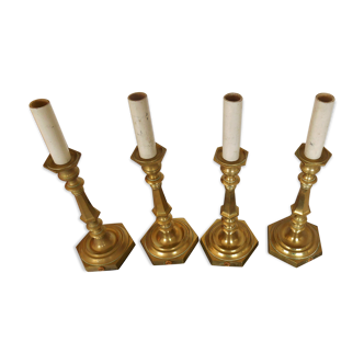 Set of four old electrified brass chandelier