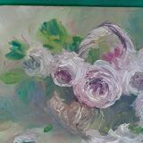 Oil on canvas basket and flowers signed
