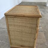 Pair of bamboo and braided rattan bedsides
