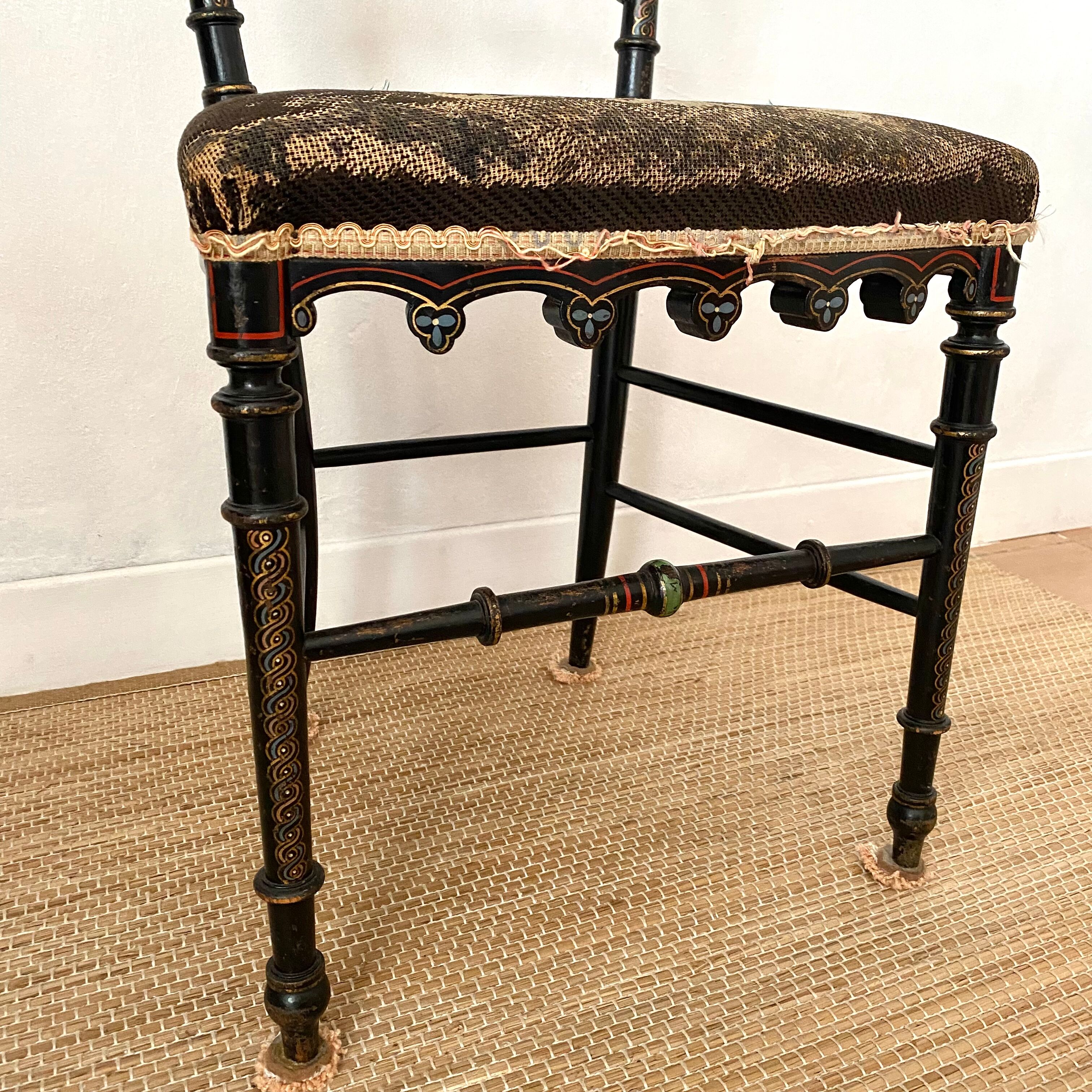 Antique chair napoleon III tapestry and painted wood
