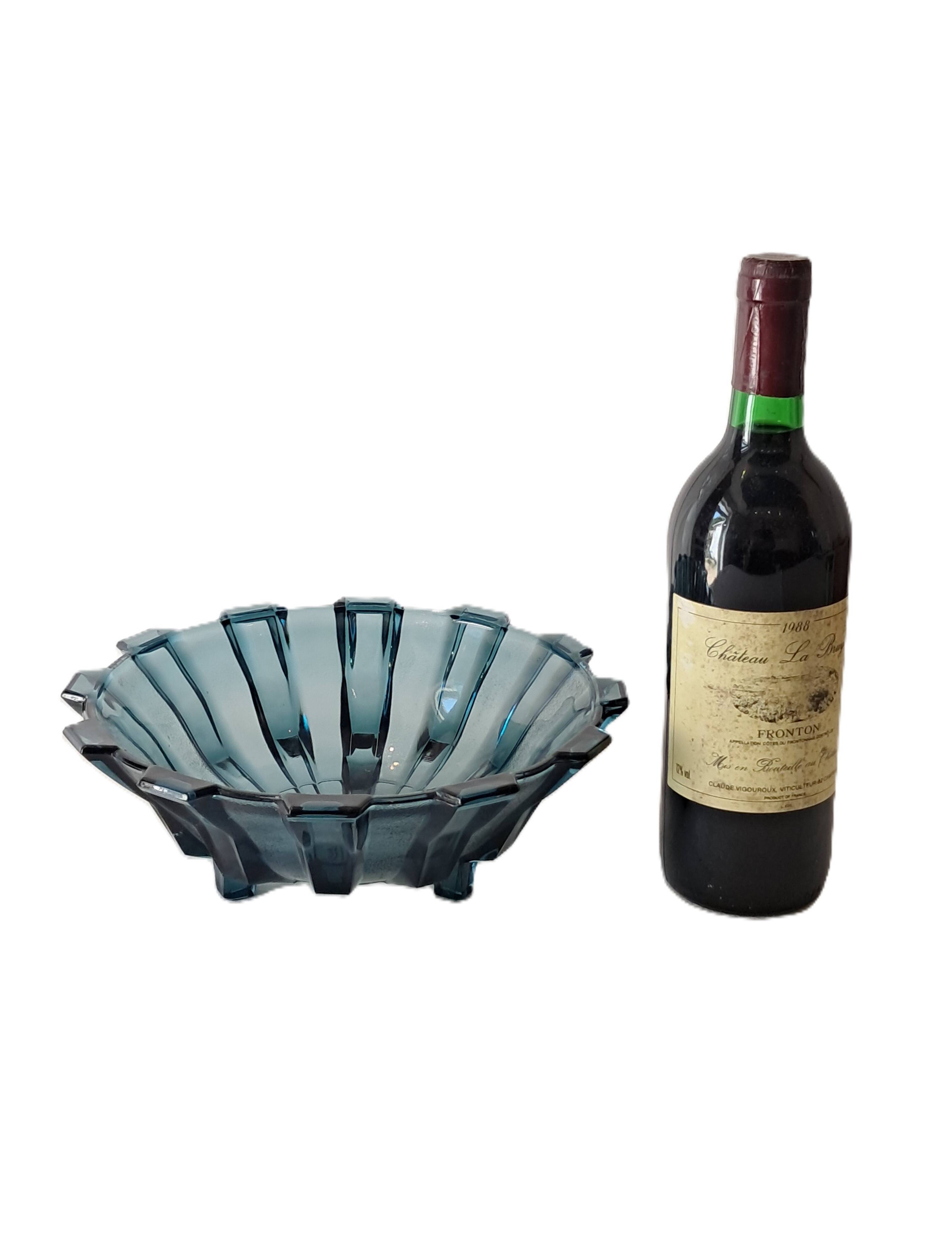 Art Deco Style Geometric Blue Glass Bowl (By Scailmont)