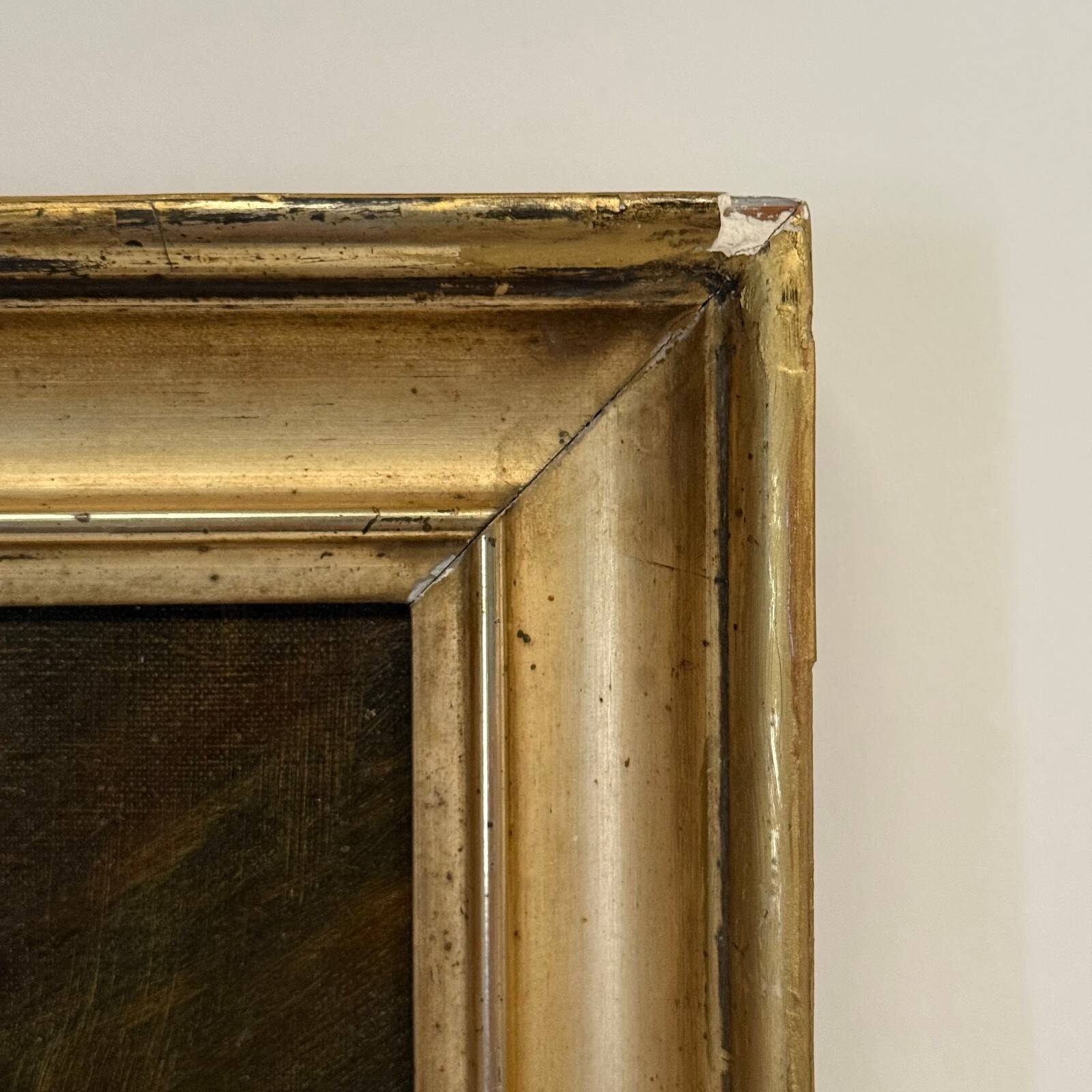 Oil on canvas 19th century young child carrying his cat gilded frame