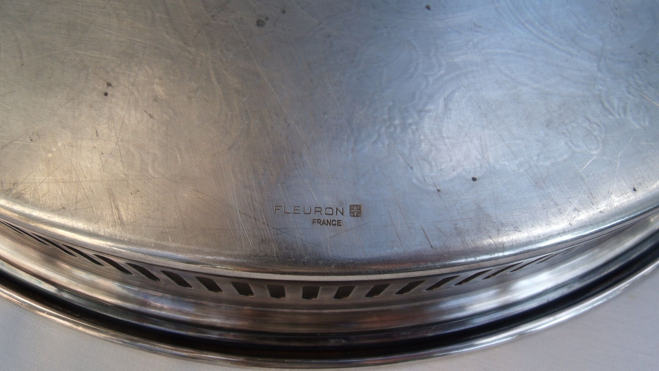 Silver metal serving tray brand flagship openwork border