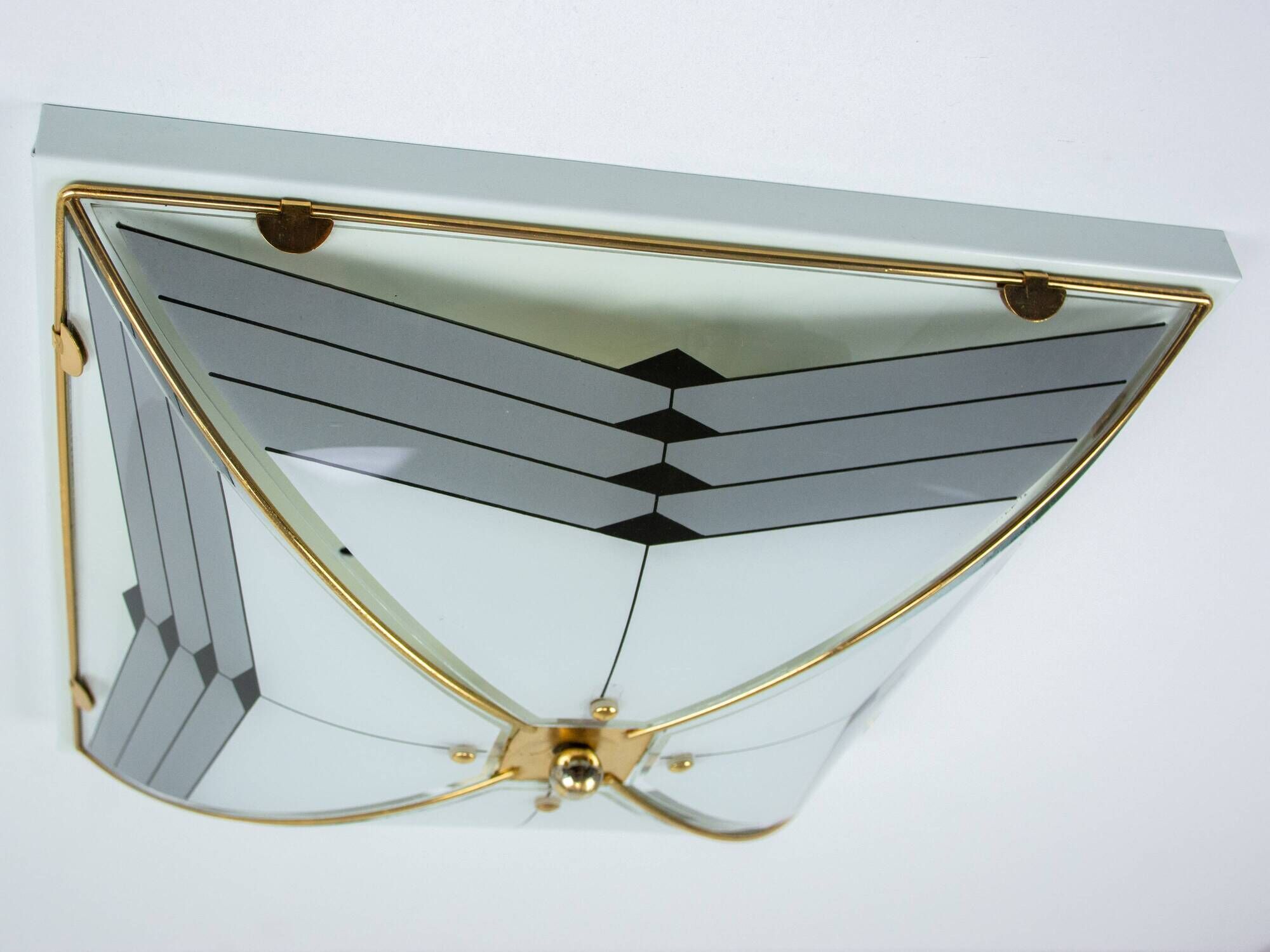 Vintage Art Deco Style White And Gold 1980s Ceiling Or Wall Lamp