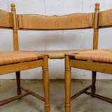 Wooden & straw corner bench