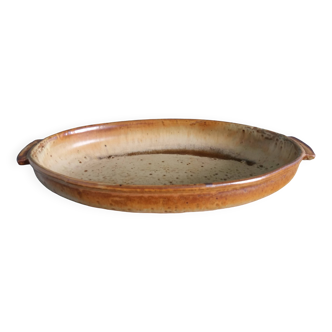 Puisaye stoneware gratin dish signed Jean-Pierre Prud'homme