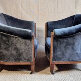 Pair of club armchairs called Monaco, studded velvet, art deco