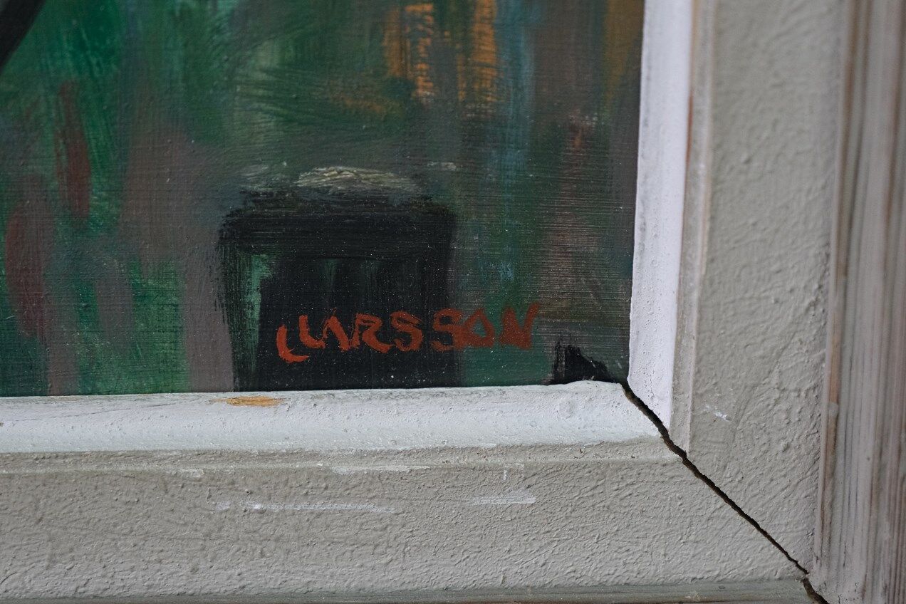 Peinture suédoise, années 1940, huile sur panneau, Lars erik larsson (1912-1971)