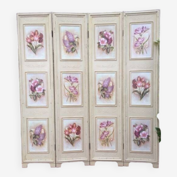 Large Hand Painted & Lacquered Wood Breeze Screen Old Rustic Style