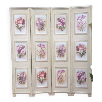 Large Hand Painted & Lacquered Wood Breeze Screen Old Rustic Style