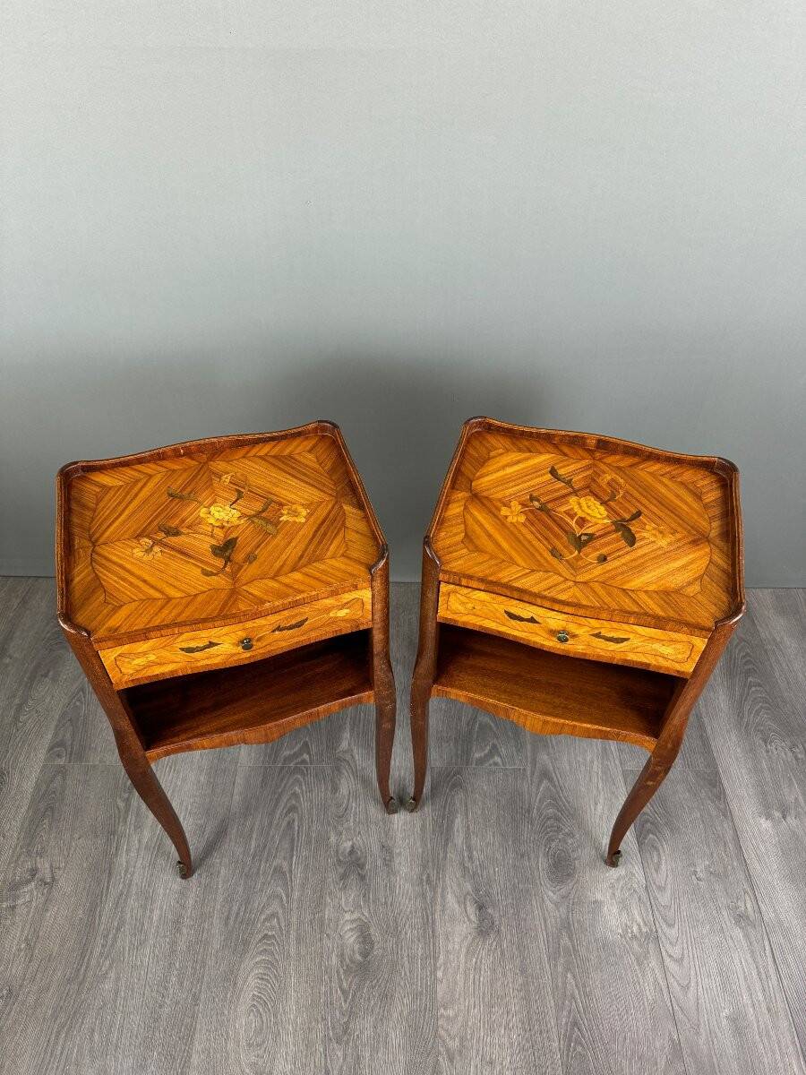 Pair of marquetry bedside tables, 20th century