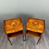 Pair of marquetry bedside tables, 20th century