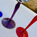 6 crystal glasses with coloured stems