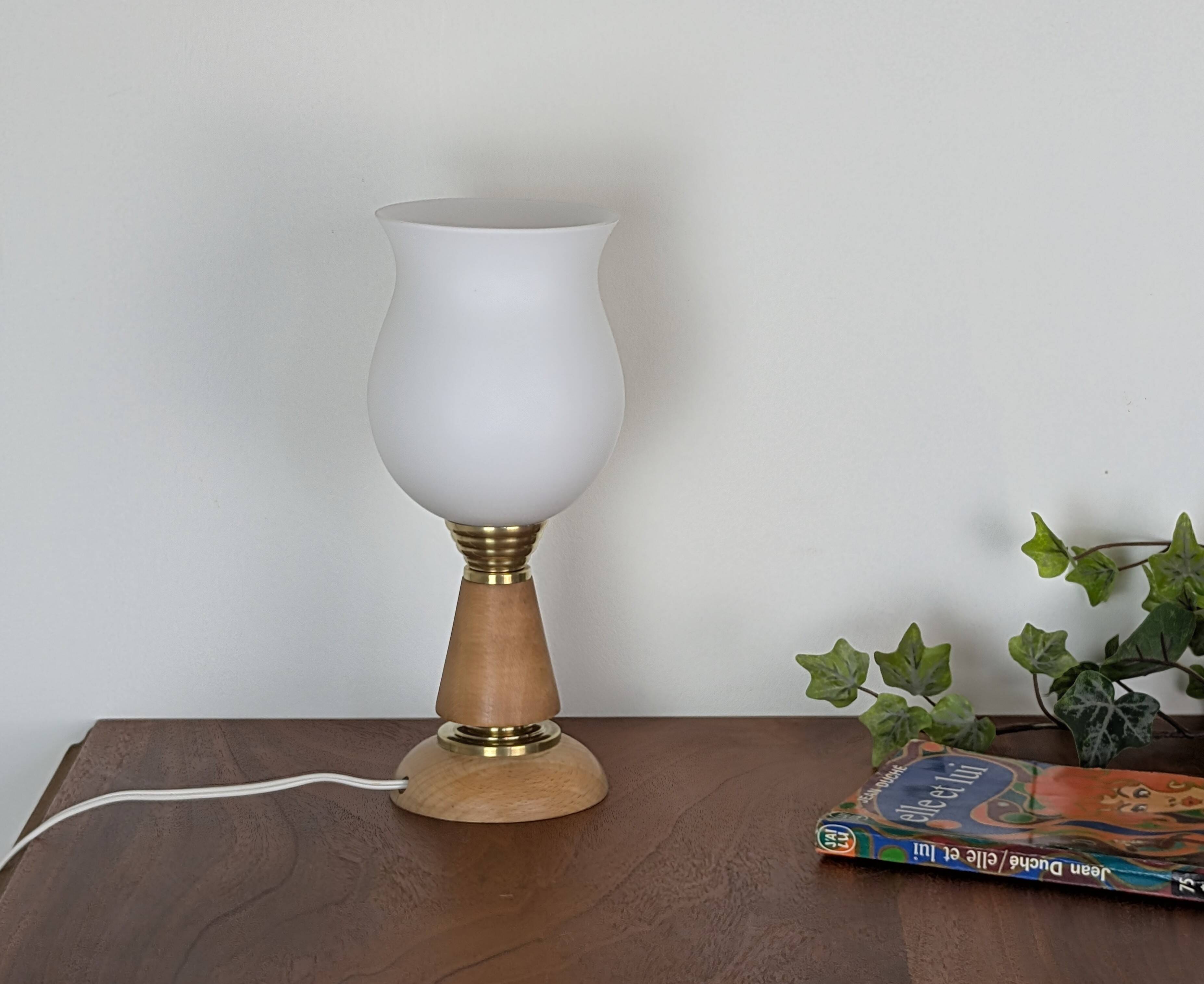 Lampe bois et opaline
