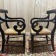 Pair of rustic straw-seated armchairs
