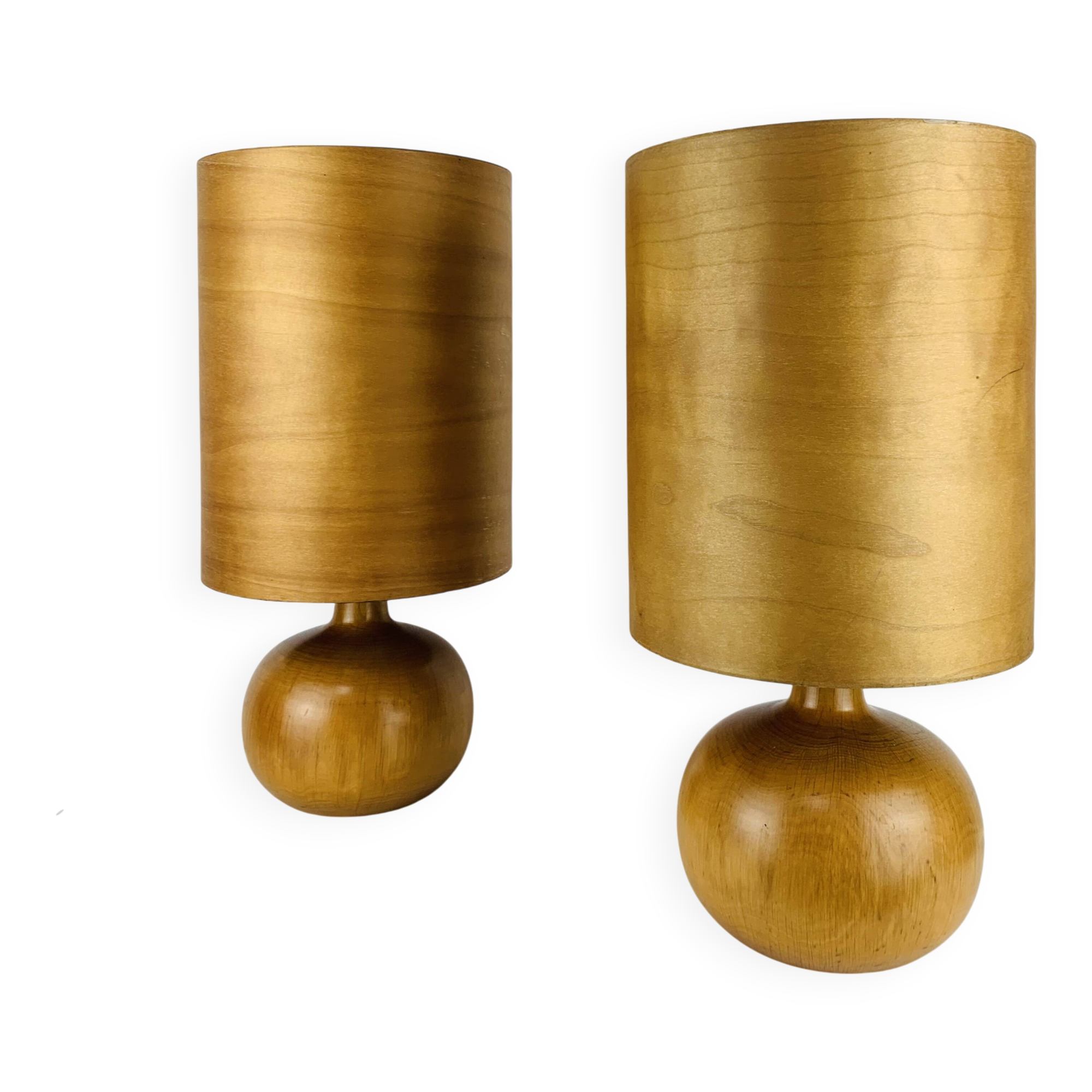 Paire de lampes boule en bois de style scandinave, années 60