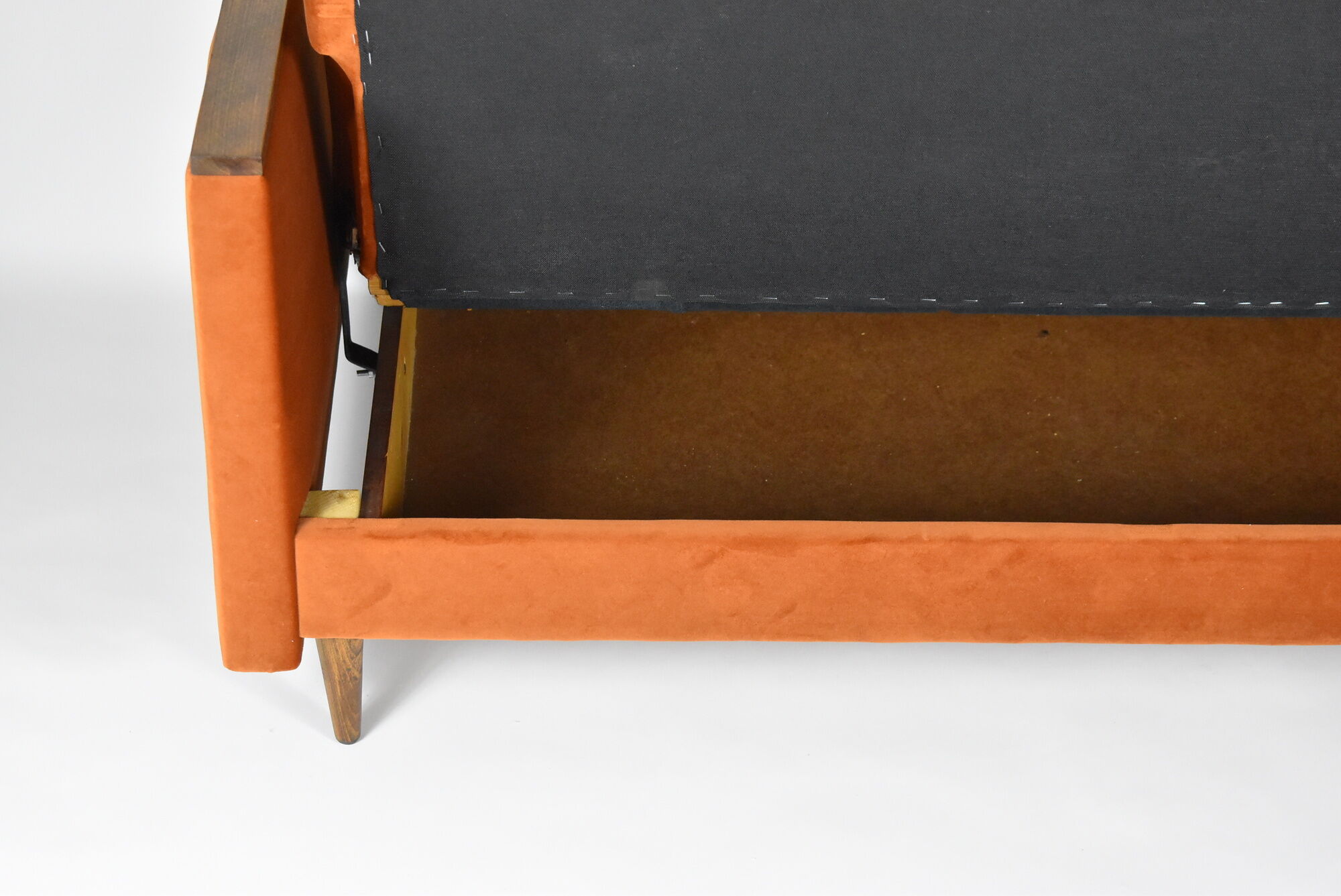 Vintage sofa, convertible couch, fully restored, 1960s, russet orange velvet