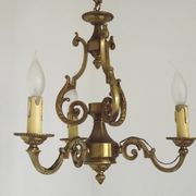 French Vintage Bronze Art Nouveau Style 3-Light 3-Sided Cage Chandelier