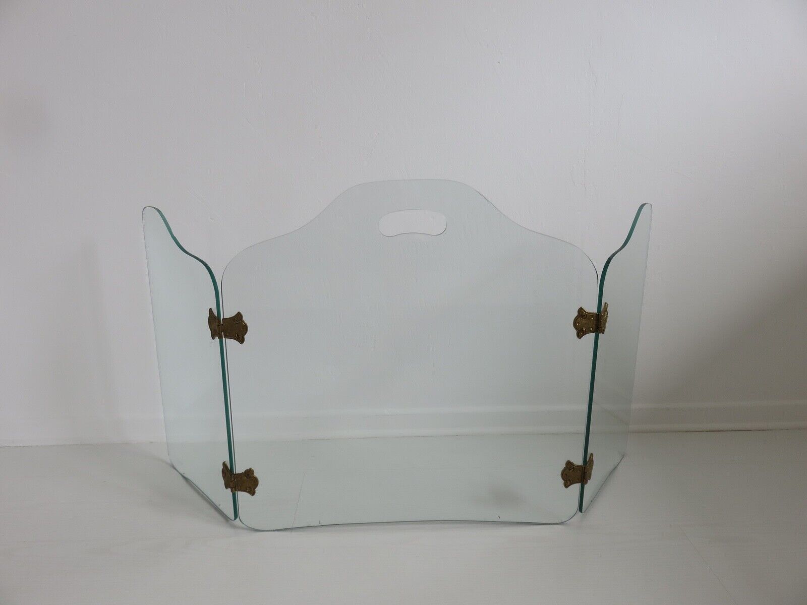 Glass and brass chimney fire barrier with 3 panels 1960 1970
