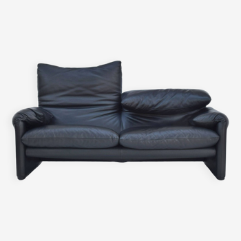 MARALUNGA sofa black leather. Vico Magistretti for Cassina