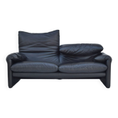 MARALUNGA sofa black leather. Vico Magistretti for Cassina