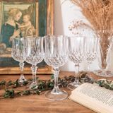 6 diamond-point stemmed glasses, Arques crystal, Longchamp