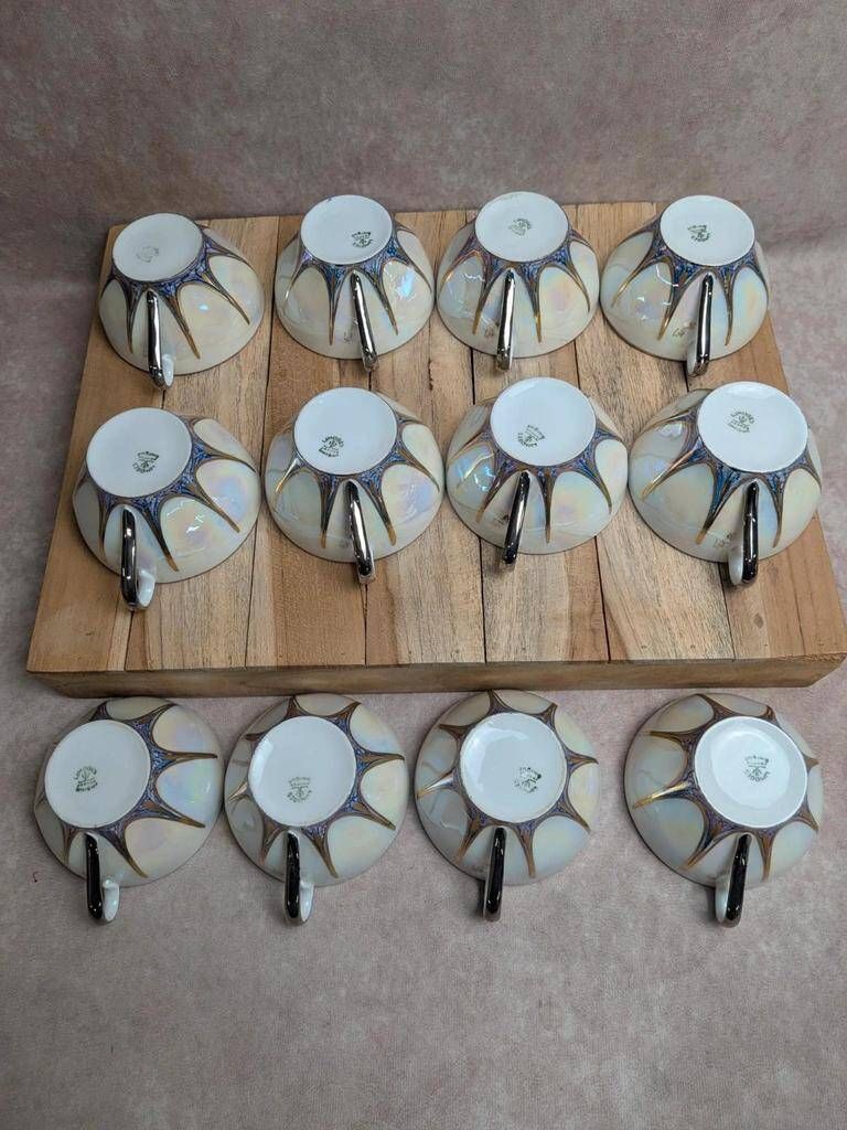 Art Deco coffee service Limoges Unique signed Pailles – 27 pieces in iridescent porcelain