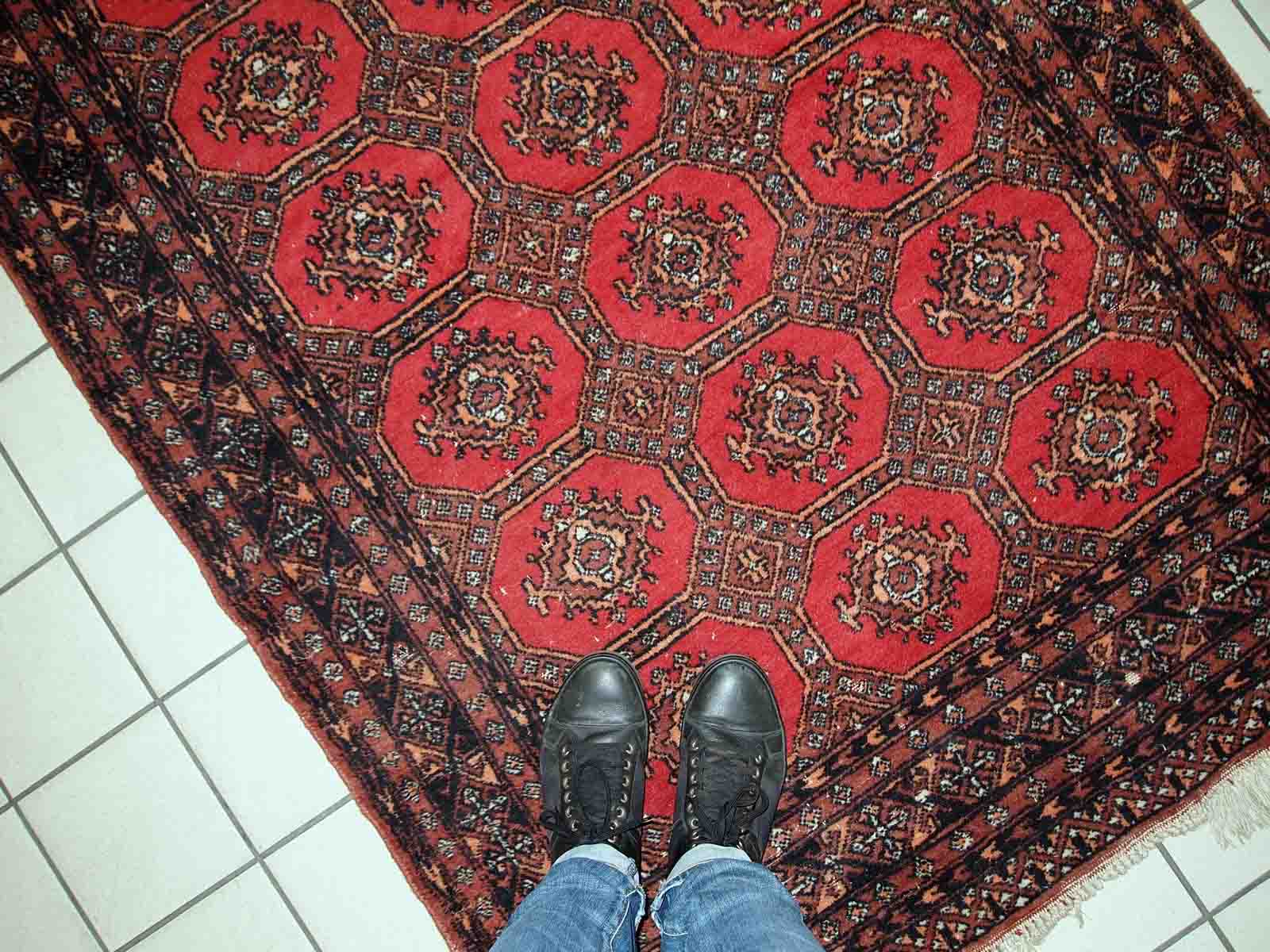 Vintage carpet Uzbek Bukhara handmade 121cm x177cm 1960s, 1C740