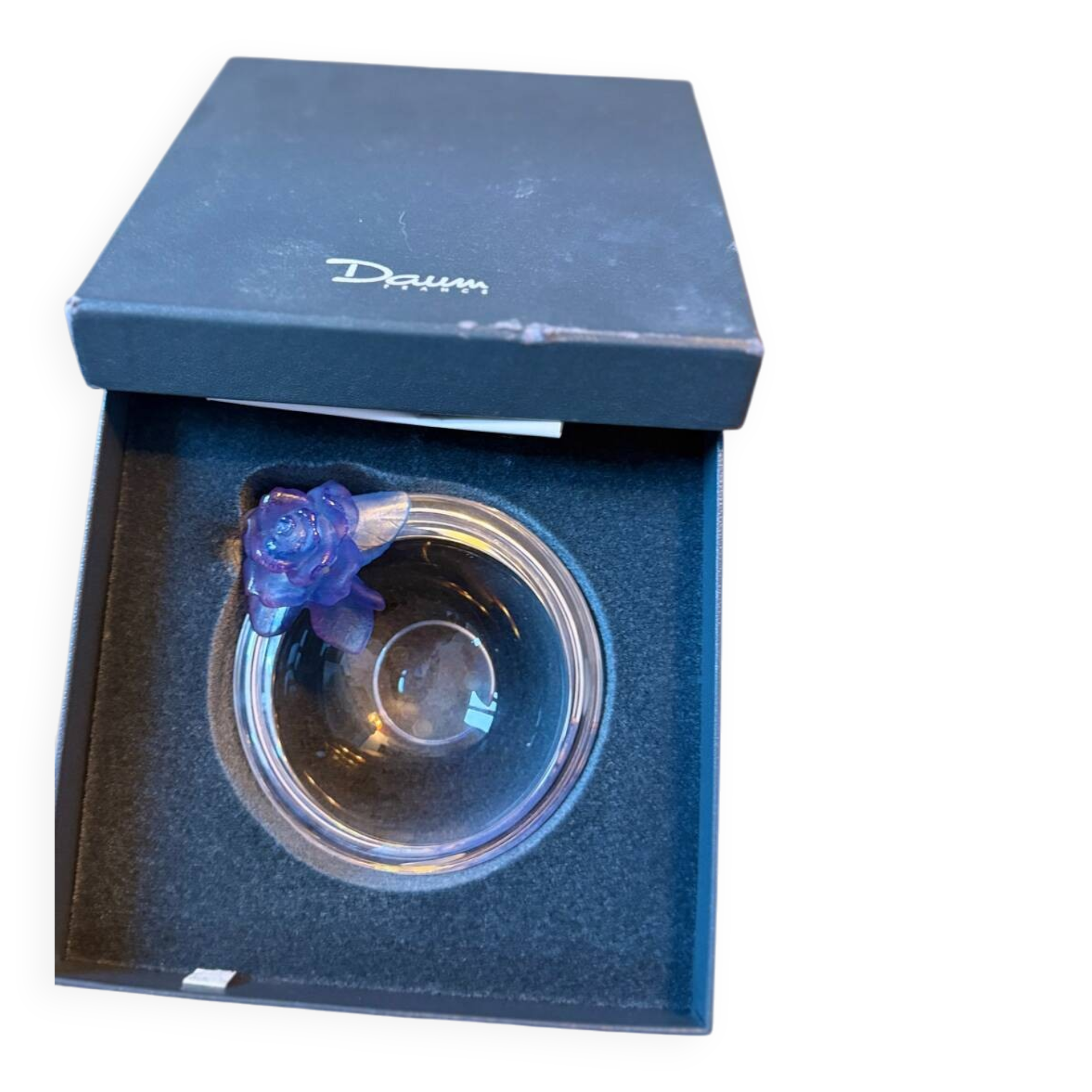 Daum France decorative bowl – Crystal paste – Blue flower – Brand