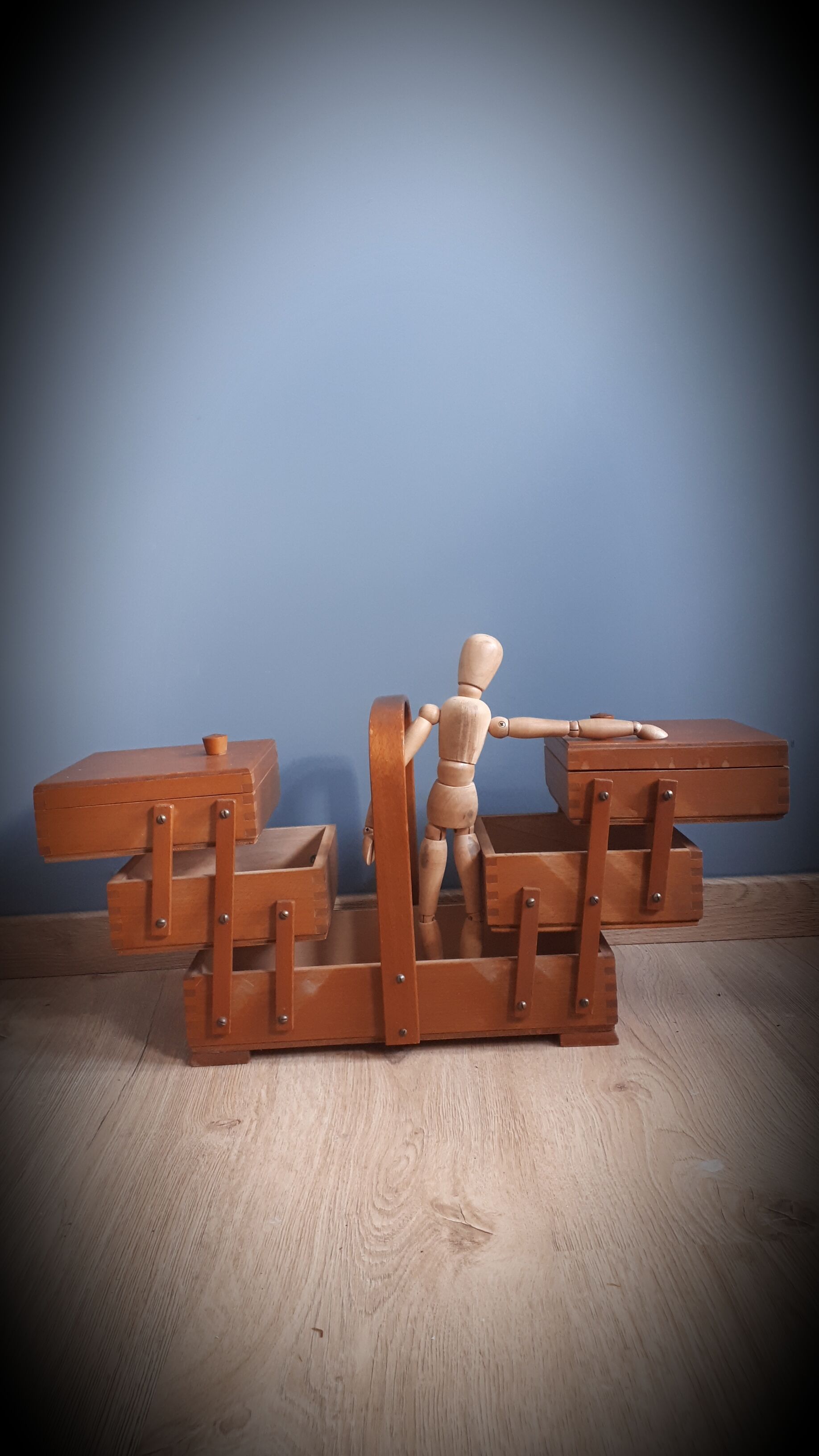 Wooden sewing basket