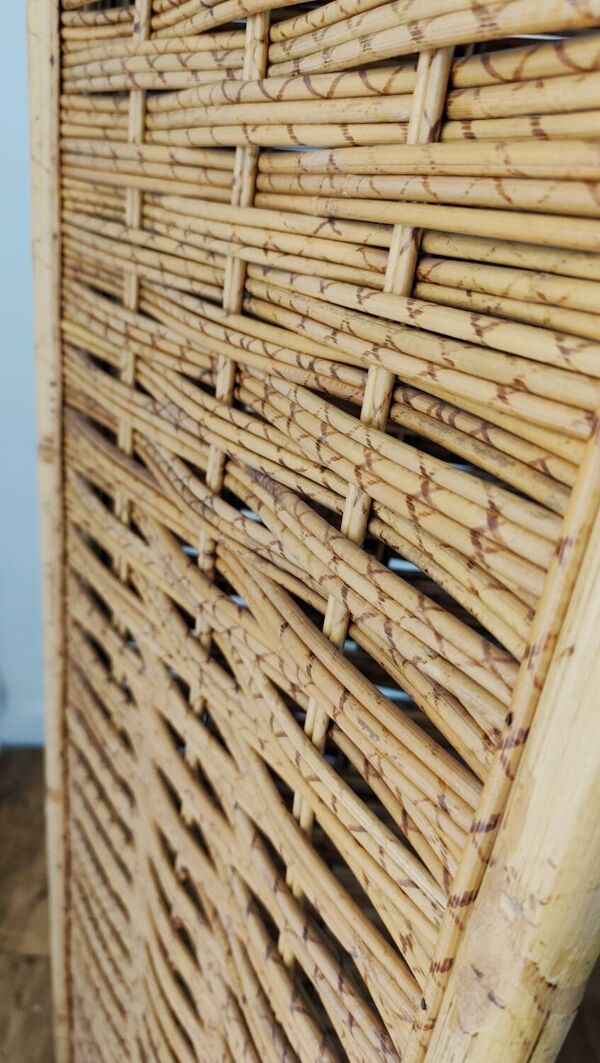 Paravent italien vintage en rotin et bambou