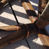 Ensemble salon de jardin une Banquette et un Fauteuil en bois Vintage