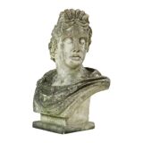 Beautiful Weathered Apollo Bust Garden Statue Cast Stone 65cm