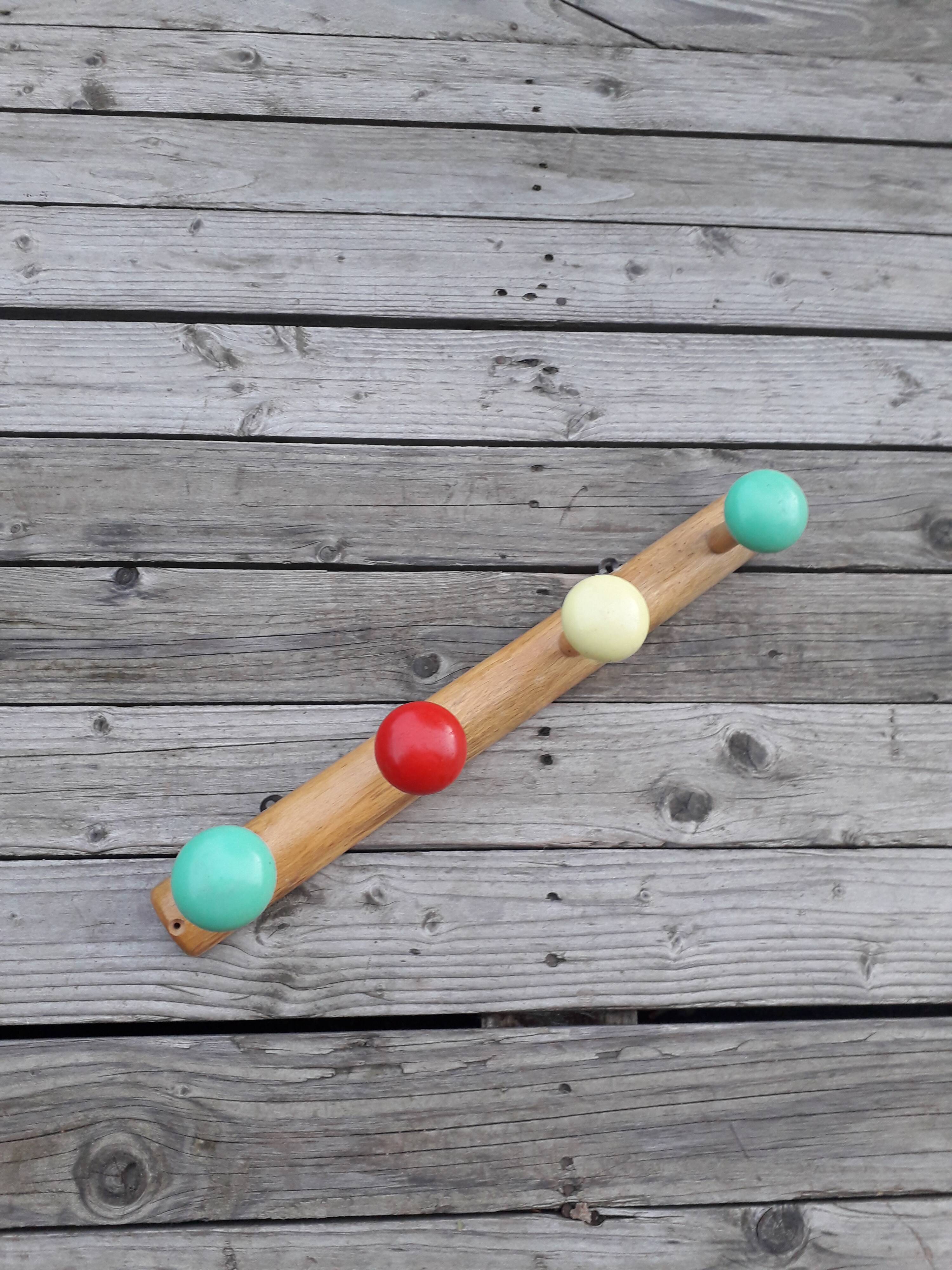 Vintage wall coat rack - Wood and plastic - 1970s