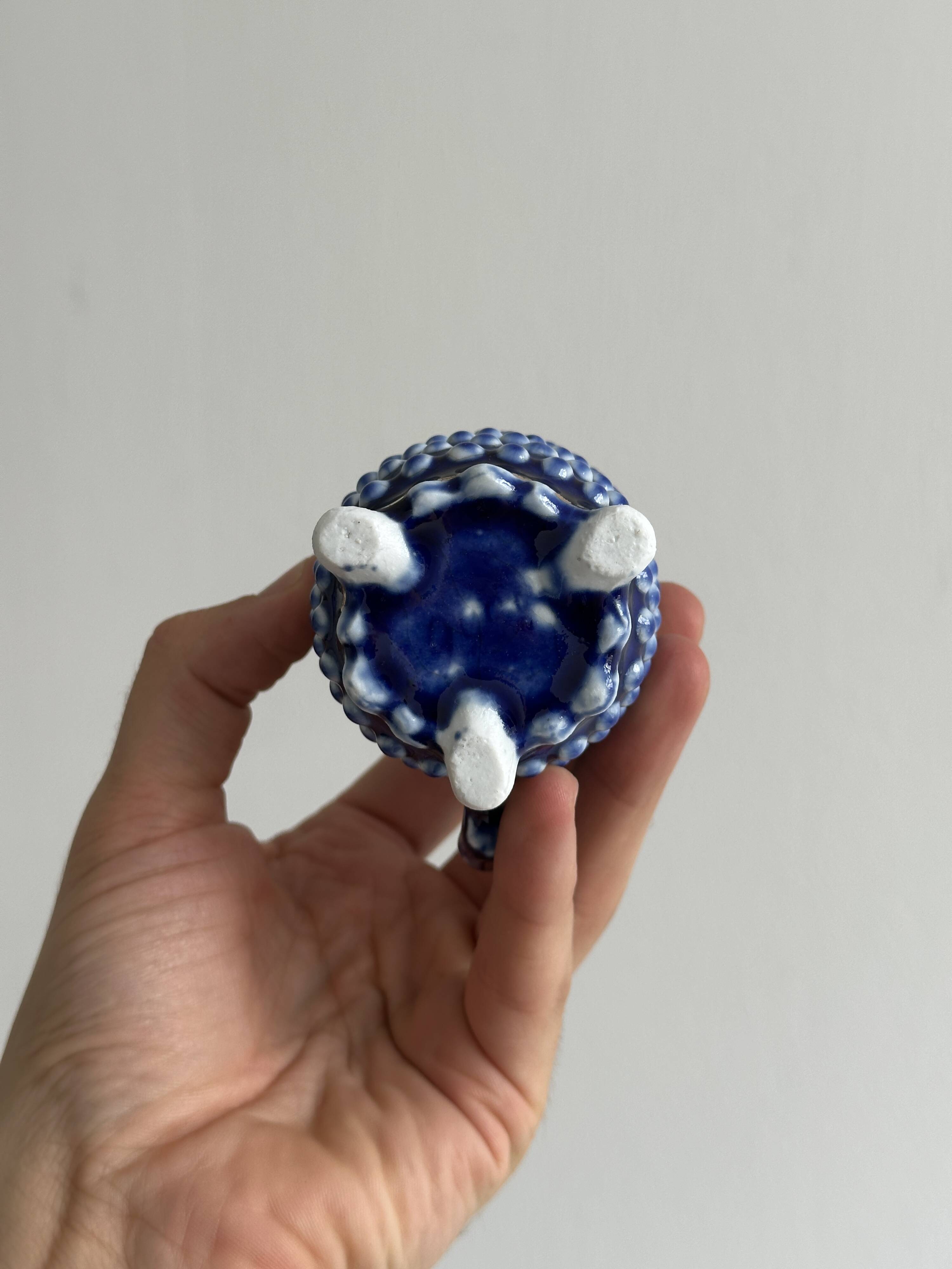 Electric blue ceramic sugar bowl