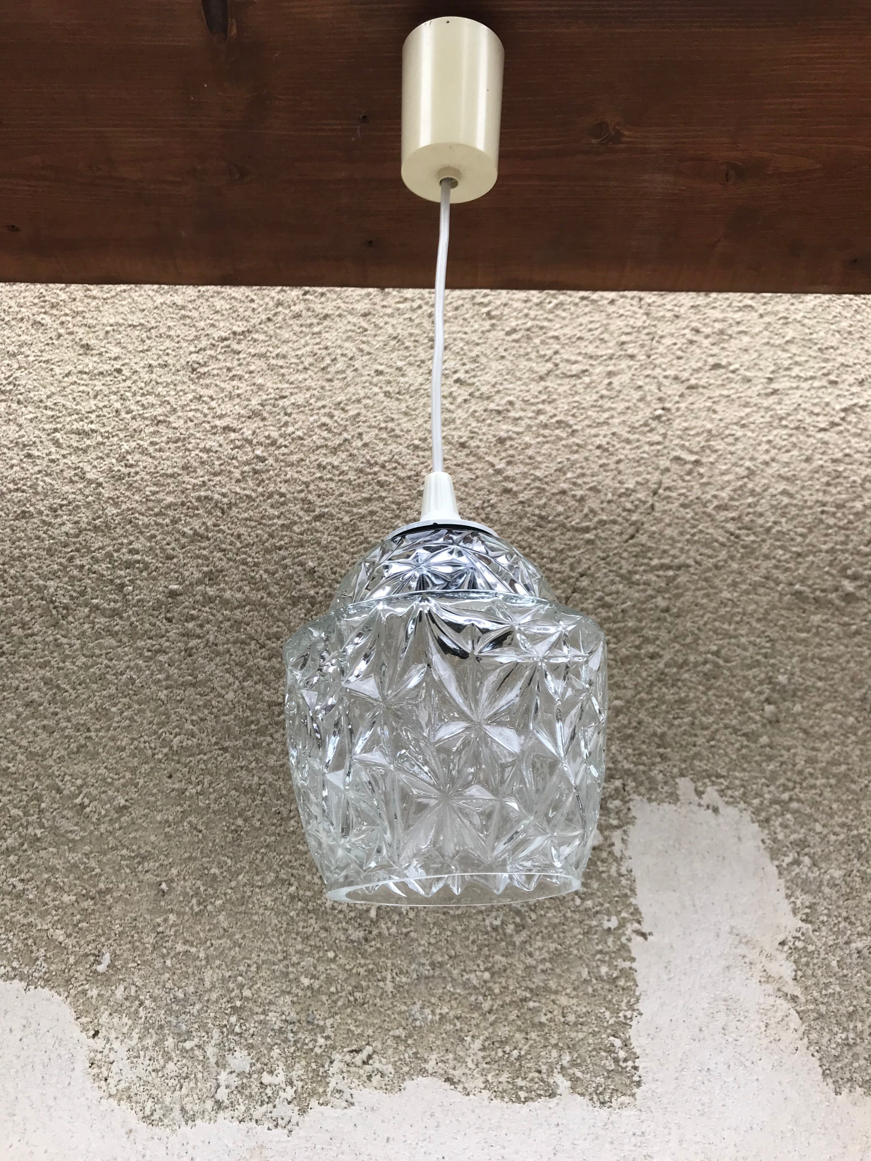 Old molded glass suspension form geometrical 70s decoration #3