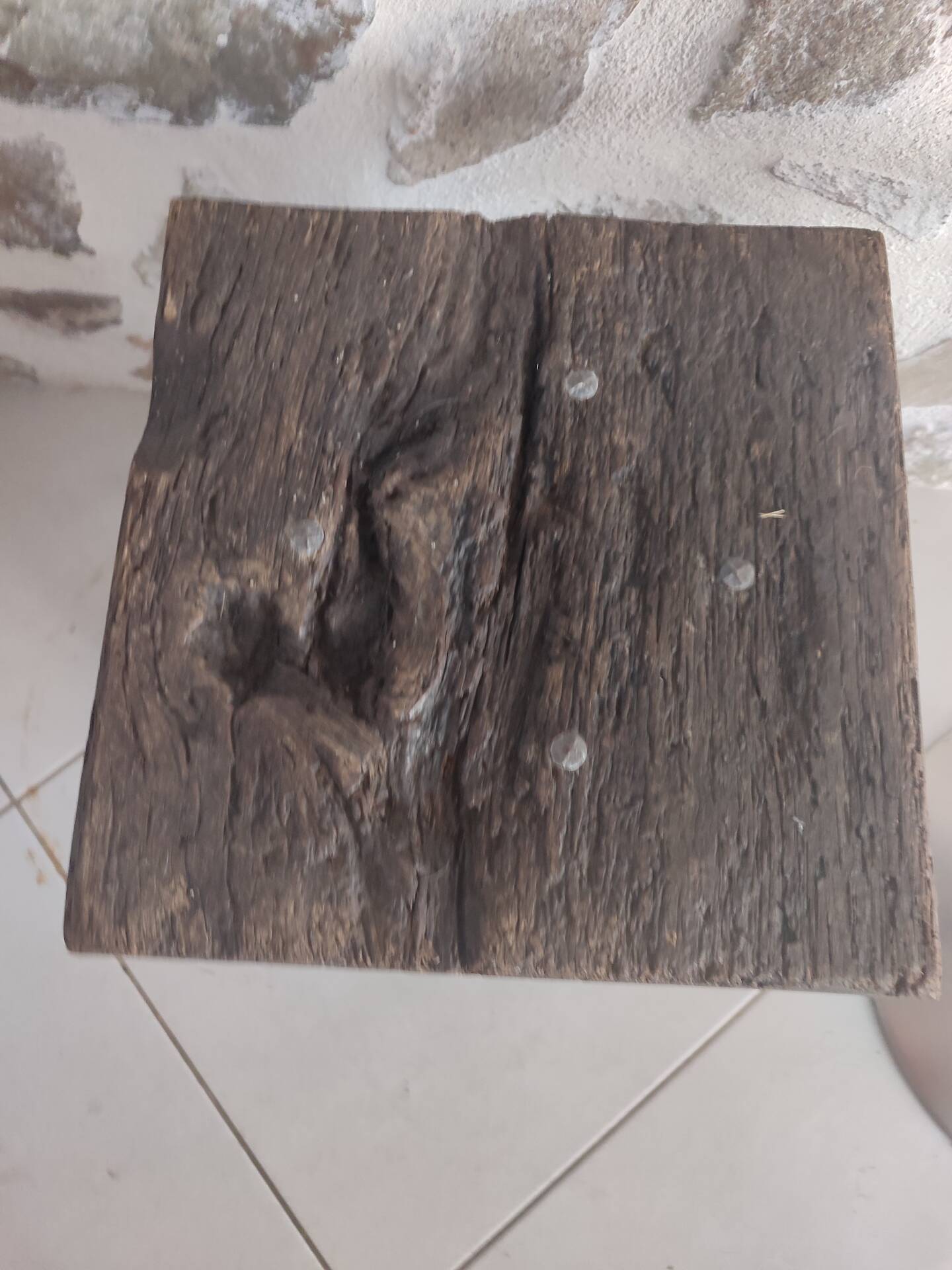 Brutalist monastic stool in solid oak