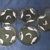 Set de 5 assiette ancienne en verre emaille ou peint a la main decor poisson ancien