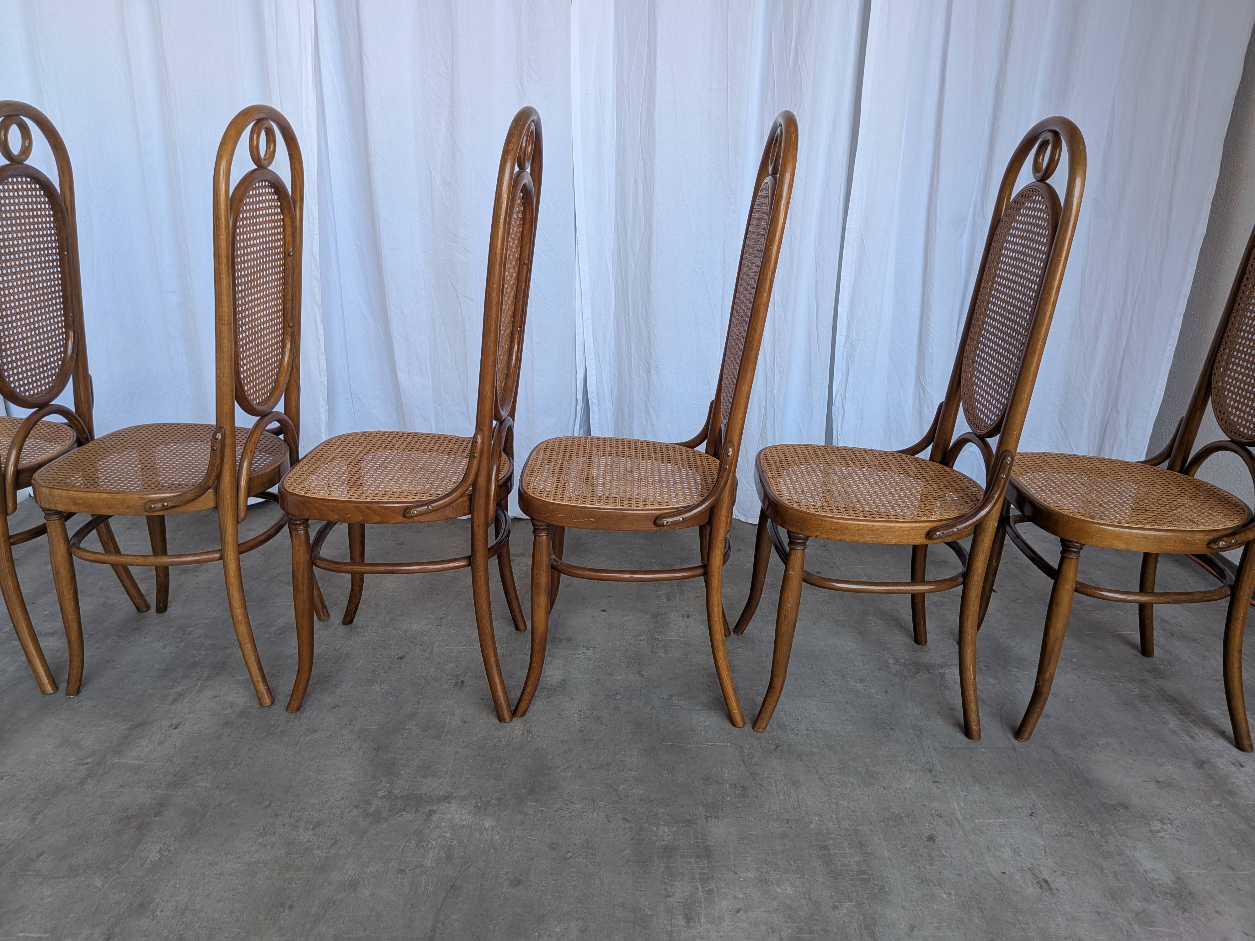 Set of 6 Mid-century Bentwood Cane Dining Chair, Thonet Style, 1970s Yugosl
