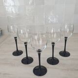 5 Luminarc black stem wine glasses
