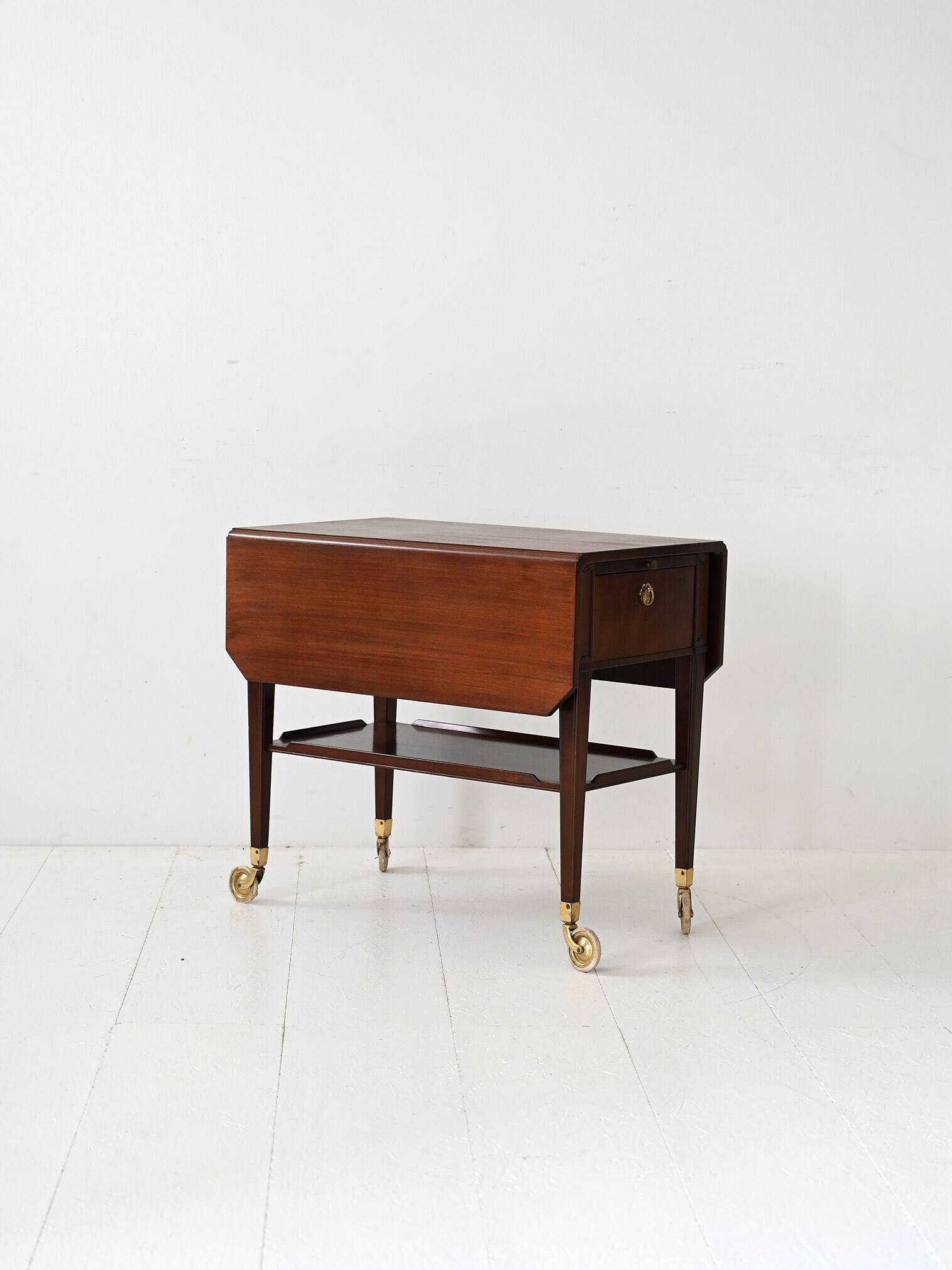 Vintage Scandinavian mahogany trolley 1940s with brass details