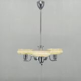 Art Deco Chandelier by Napako, Chrome & Marble Glass, 1930s