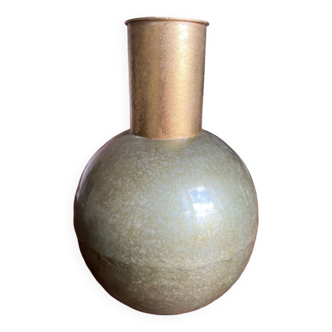 Large green and gold steel vase